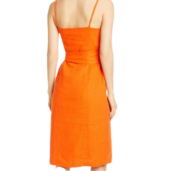 JOIE Women Medium Orange V Neck Carnell Belted Linen Wiggle Pencil Dress NEW - Picture 3 of 12